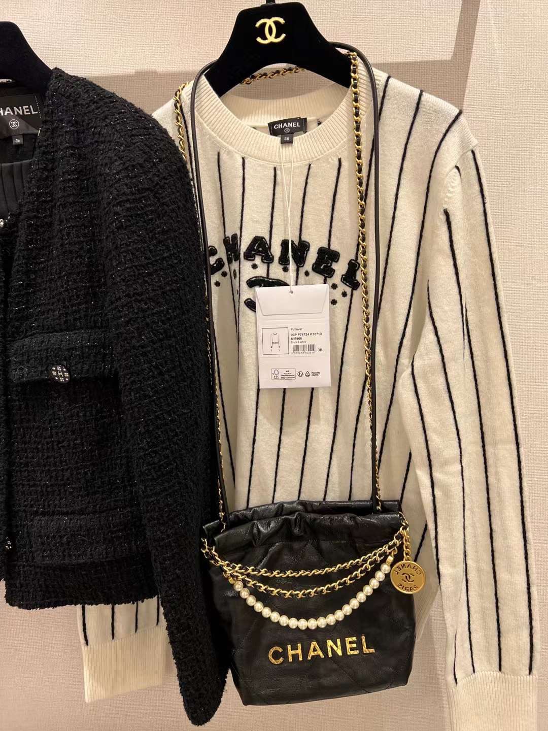 【P1880】香奈儿Jennie同款包包 Chanel Mini 22手袋珍珠配饰链条斜挎包