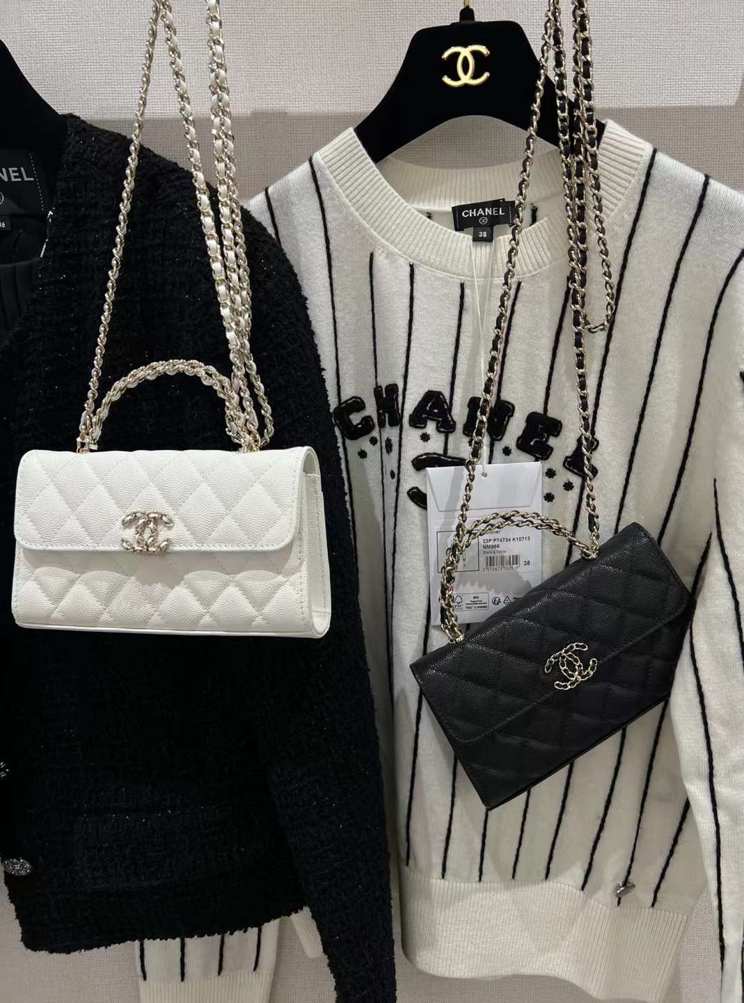 【P1280】Chanel包包官网 香奈儿白色荔枝纹牛皮23年新款链条手柄包斜挎包