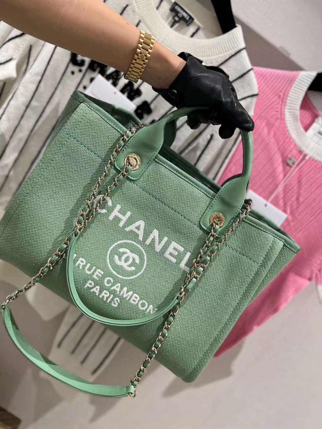 【P1200/1280】香奈儿热销包包 Chanel春季新色牛油果绿沙滩包手提单肩女包