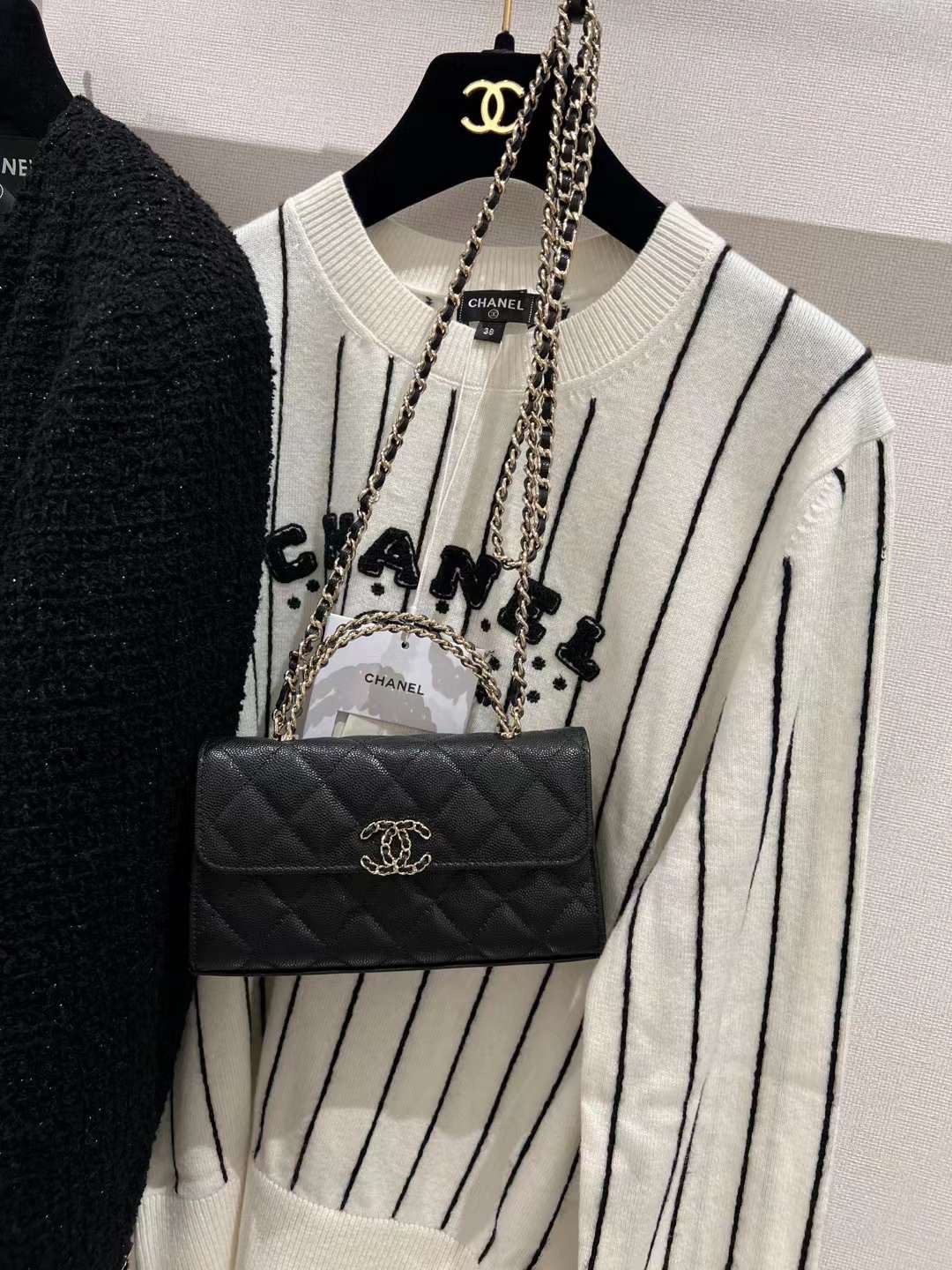 【P1280】一件代发 Chanel香奈儿进口荔枝纹牛皮链条斜挎手提女包18CM 黑色