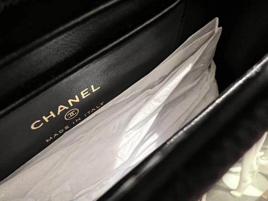 【P1280】一件代发 Chanel香奈儿进口荔枝纹牛皮链条斜挎手提女包18CM 黑色
