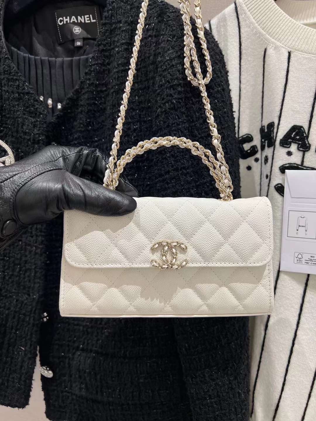 【P1280】Chanel包包官网 香奈儿白色荔枝纹牛皮23年新款链条手柄包斜挎包