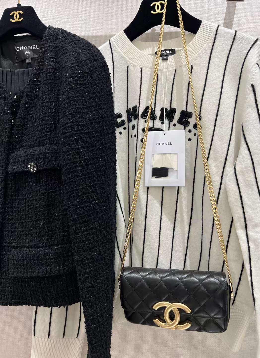 【P1580】Chanel23年新款包包 香奈儿黑色复古款大Logo链条手机包腋下包