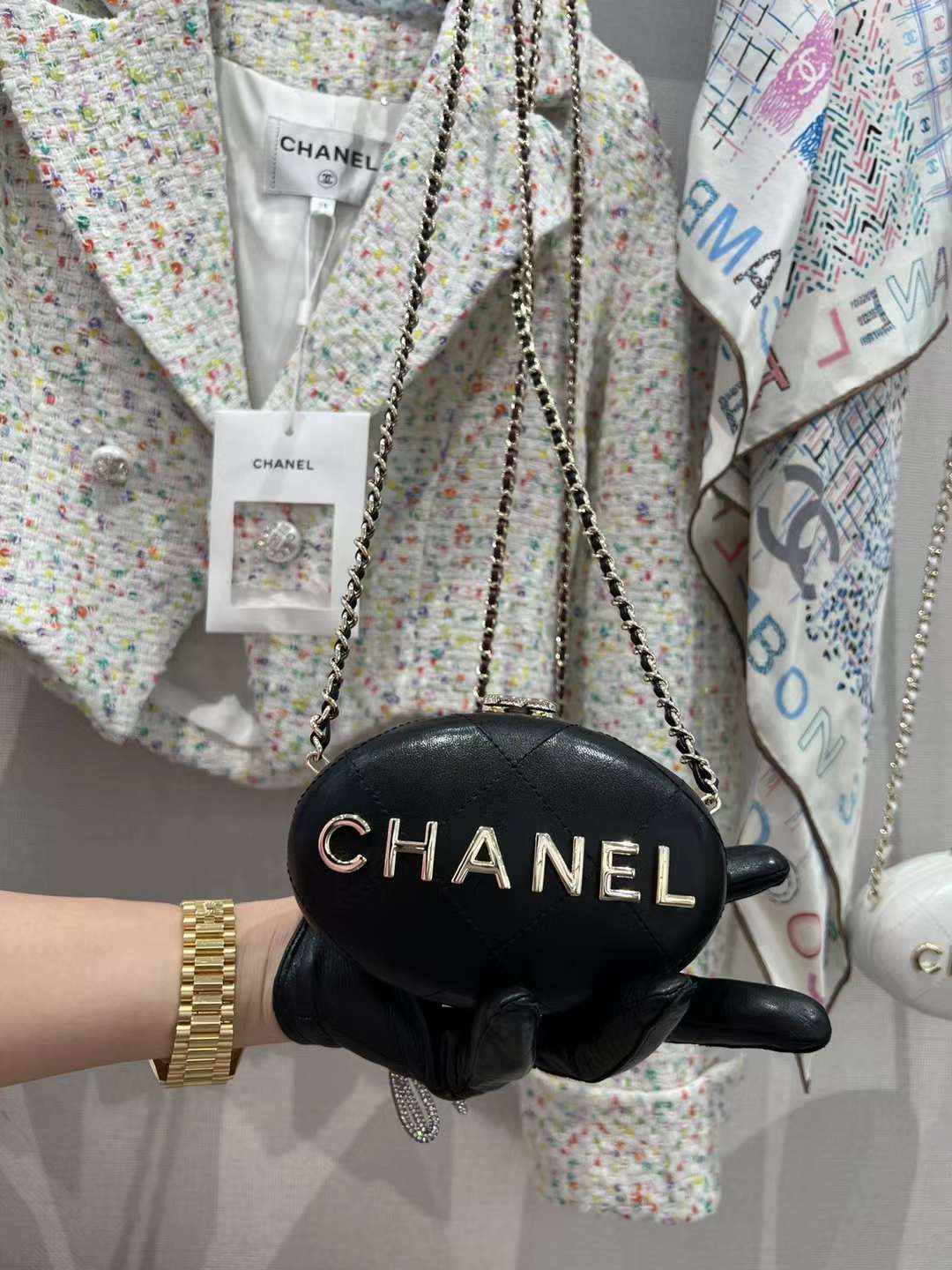 【P1470】香奈儿2023年走秀款 Chanel新款链条鹅蛋晚宴包单肩斜挎女包 黑色