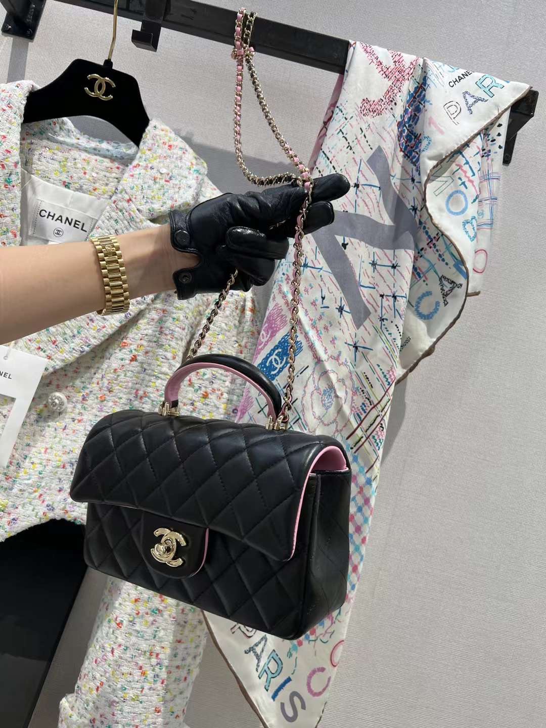 【P1880】香奈儿女包价格 Chanel Coco Handle 黑粉拼色手提斜挎CF包包