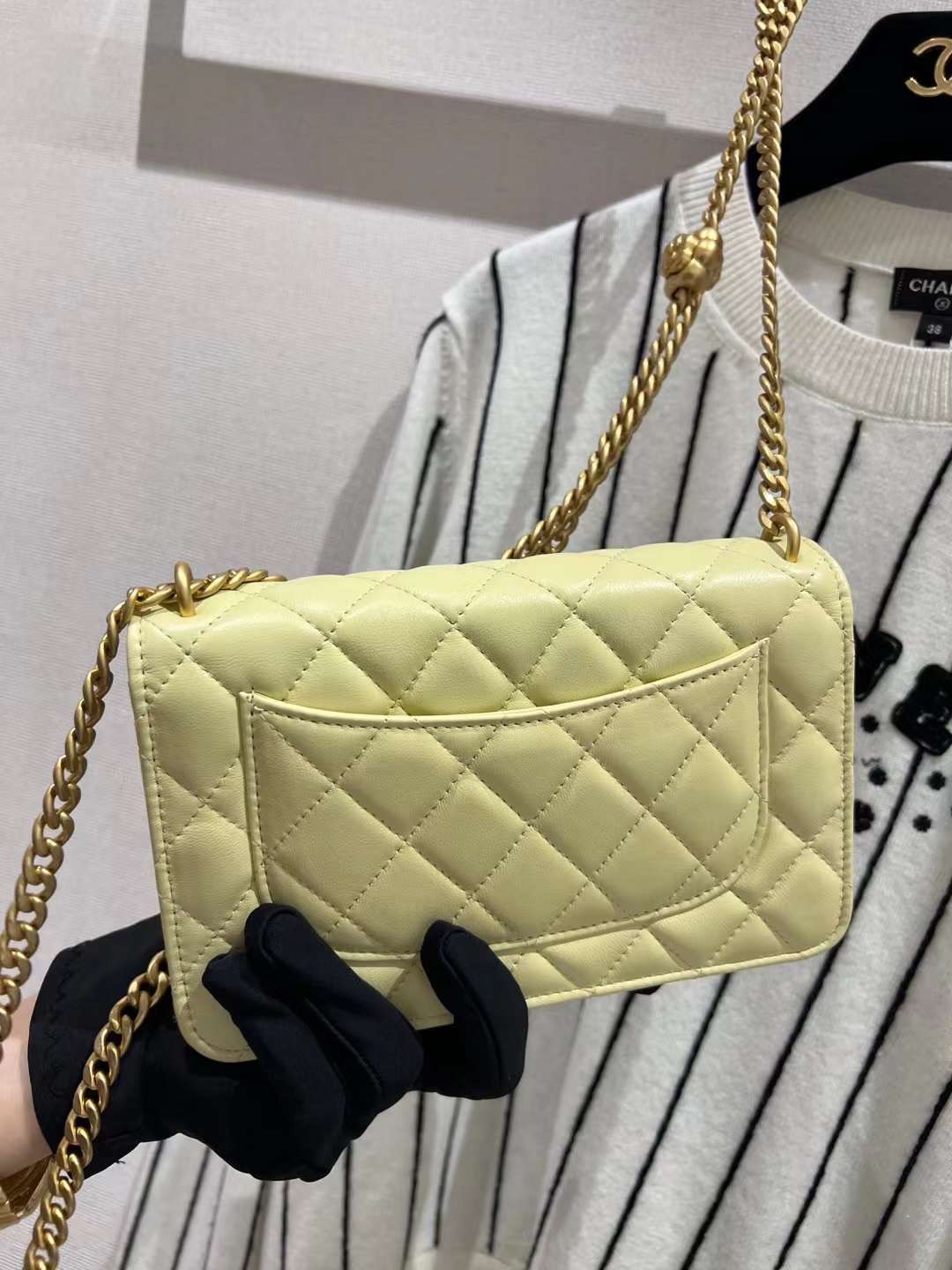 【P1280】Chanel2023新款包包 香奈儿小鸡黄羊皮山茶花调节链条WOC空姐包