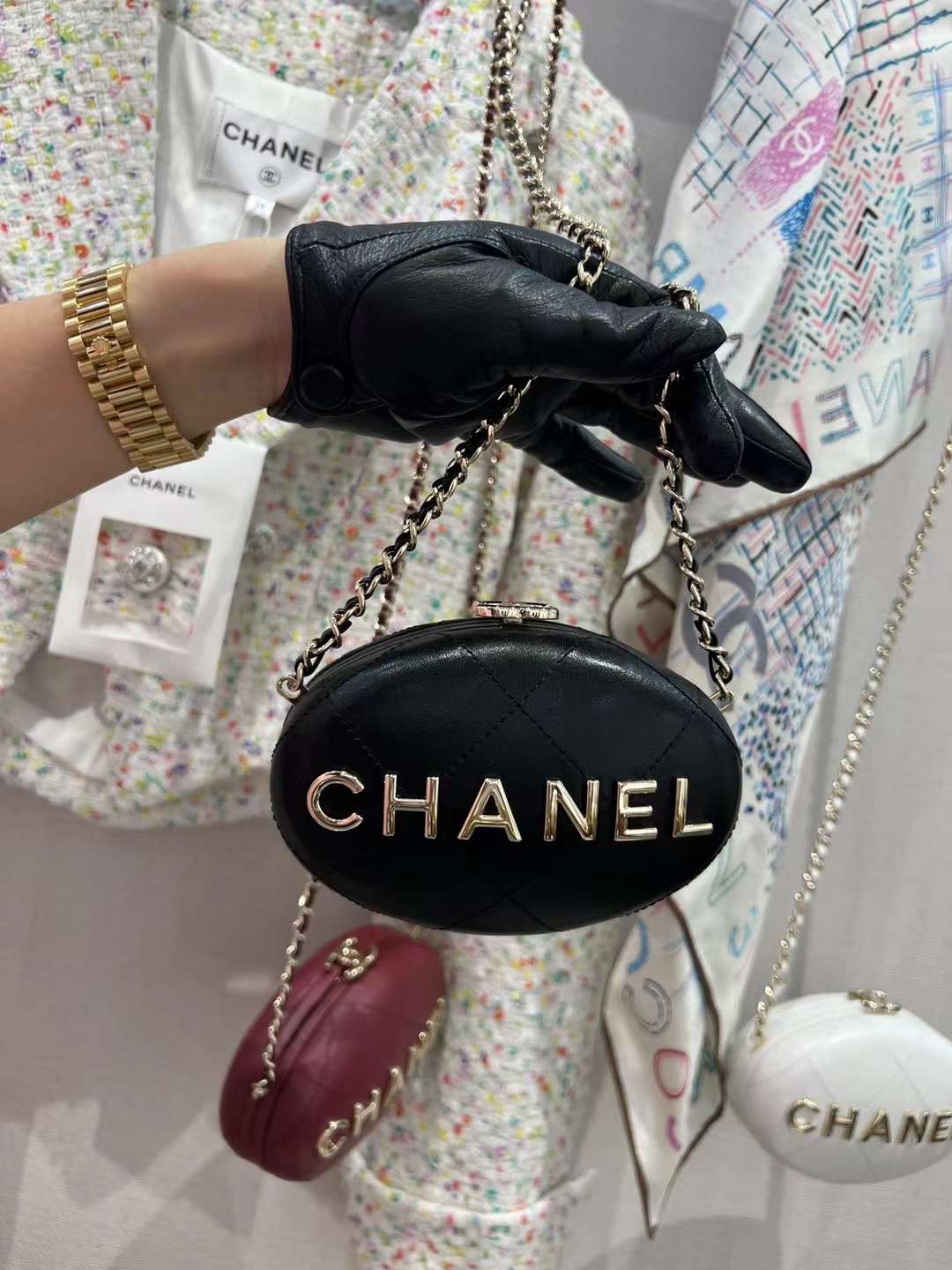 【P1470】香奈儿2023年走秀款 Chanel新款链条鹅蛋晚宴包单肩斜挎女包 黑色