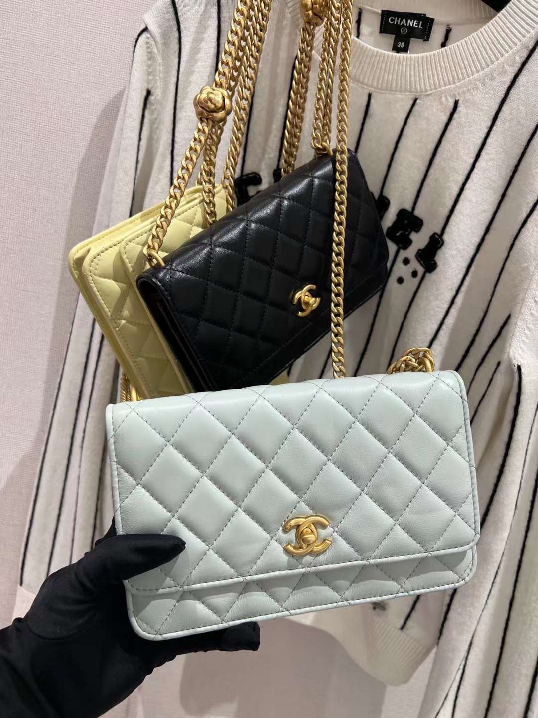 【P1280】Chanel Woc新款 香奈儿山茶花调节扣链条斜挎空姐包 baby蓝