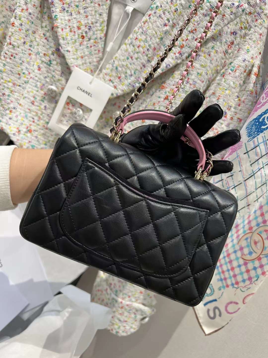 【P1880】香奈儿女包价格 Chanel Coco Handle 黑粉拼色手提斜挎CF包包