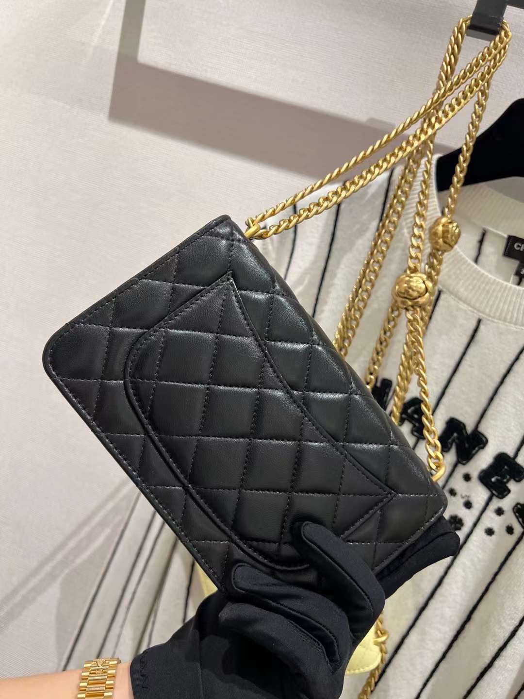 【P1280】香奈儿包包批发 Chanel 2023新款山茶花调节链条WOC空姐包 黑色羊皮