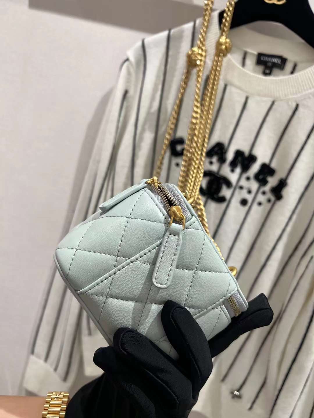 【P1170】香奈儿2023新款女包 Chanel菱格羊皮山茶花调节链条盒子包 Baby蓝