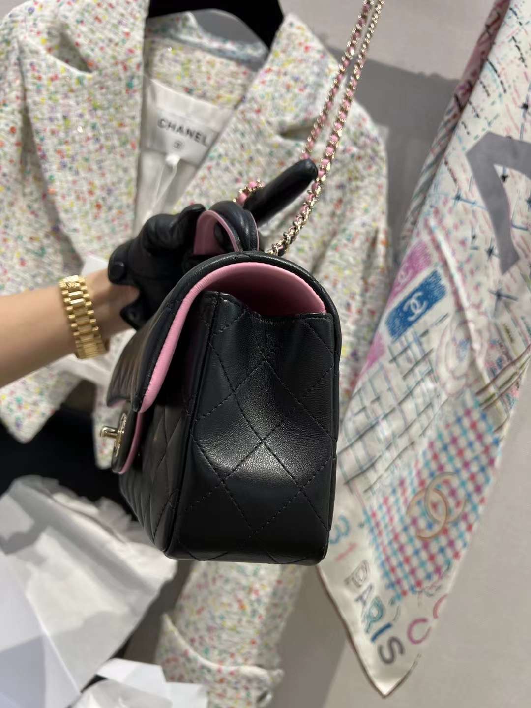 【P1880】香奈儿女包价格 Chanel Coco Handle 黑粉拼色手提斜挎CF包包
