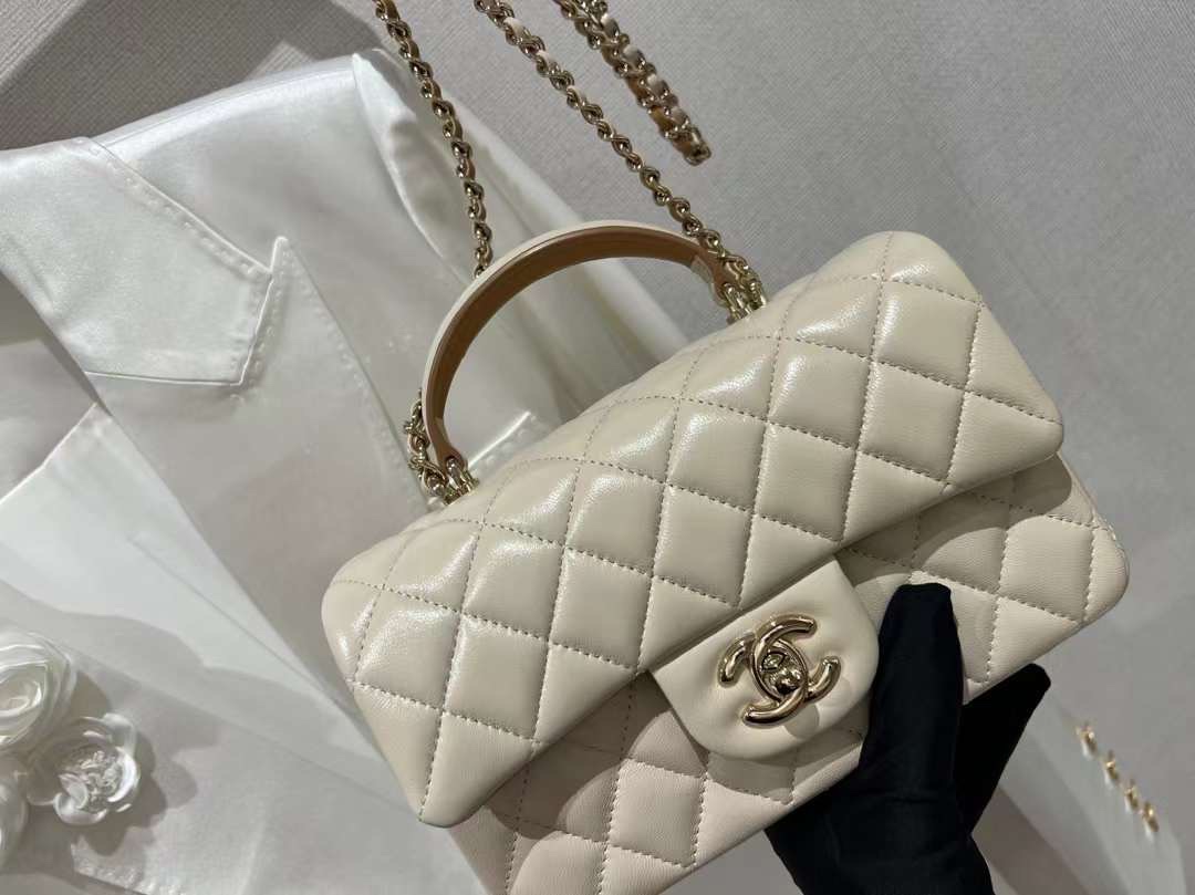 【P1880】厂家直销 Chanel香奈儿奶油米配奶油咖手提CF包包链条单肩包20CM