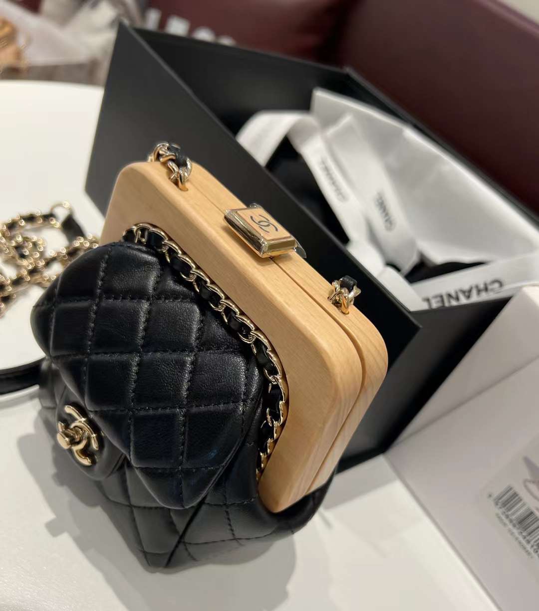 【P2180】香奈儿包包官网 Chanel Clutch Bag 木盒夹口包晚宴包手拿包 黑色