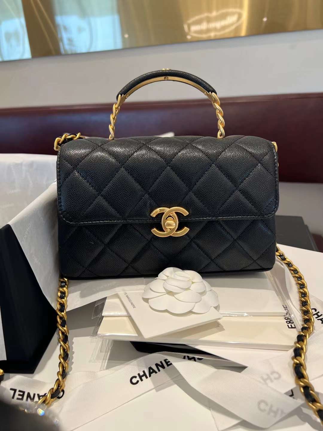 【P2030/2180】Chanel包包货源 香奈儿2023新款荔枝纹手提翻盖包链条斜挎包