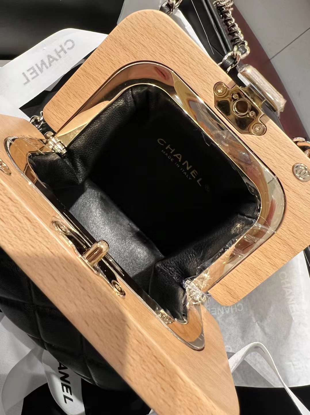 【P2180】香奈儿包包官网 Chanel Clutch Bag 木盒夹口包晚宴包手拿包 黑色