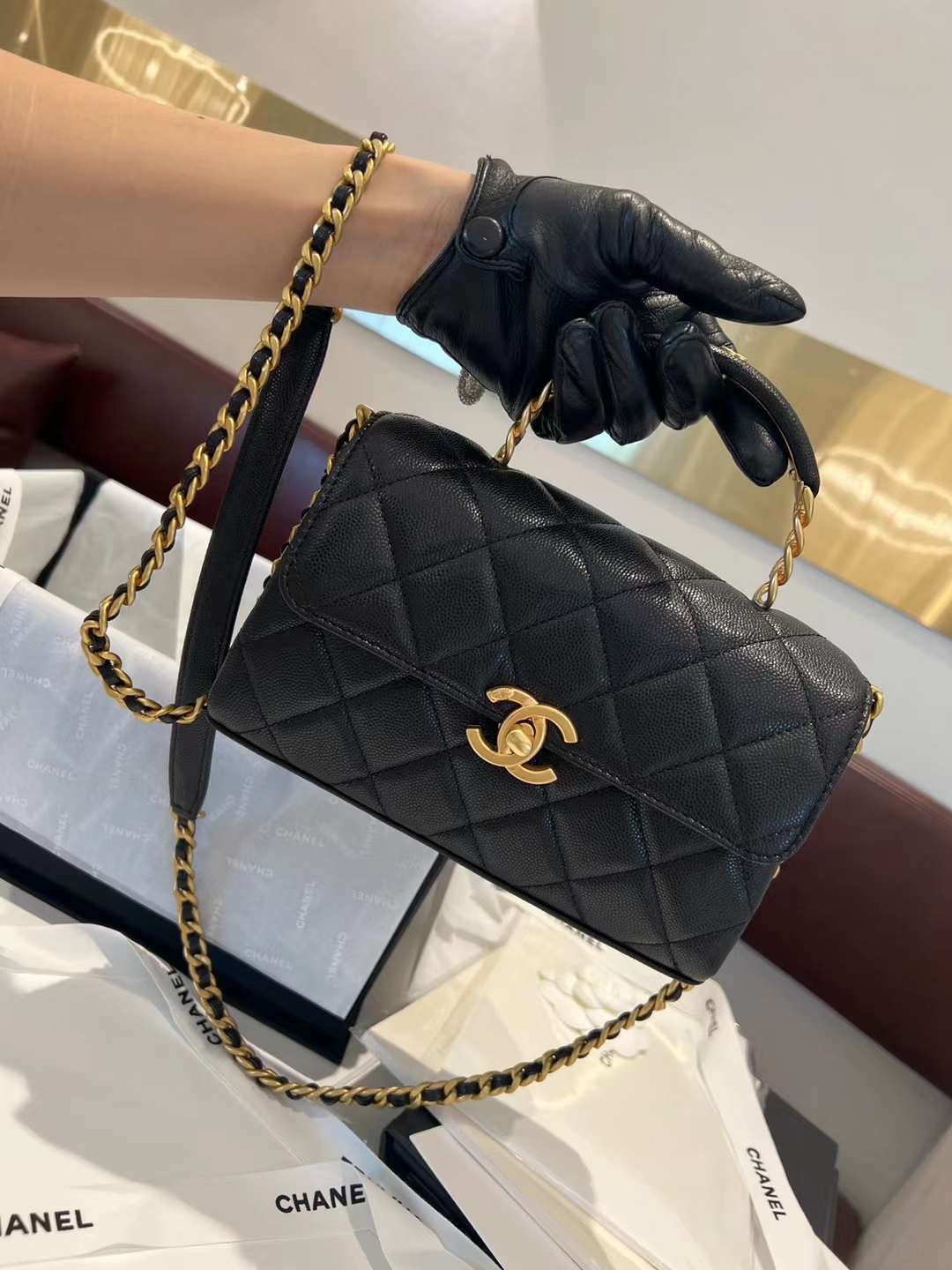 【P2030/2180】Chanel包包货源 香奈儿2023新款荔枝纹手提翻盖包链条斜挎包