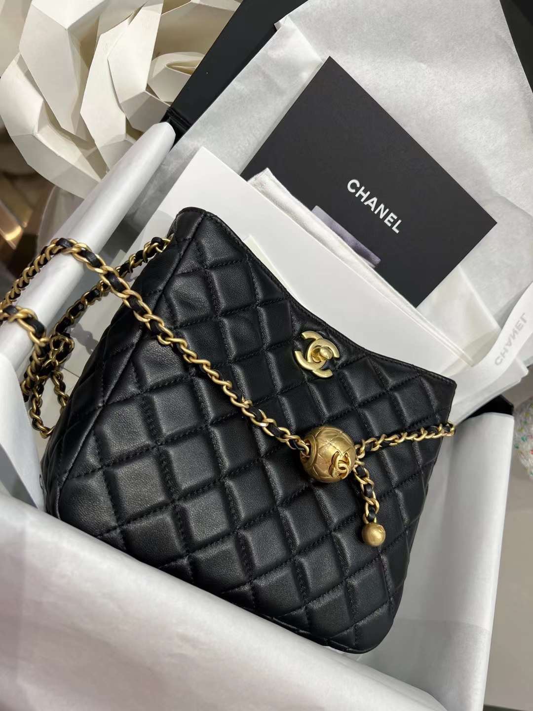 【P1620】Chanel女包批发 香奈儿23C金球调节链条单肩斜斜hobo包包