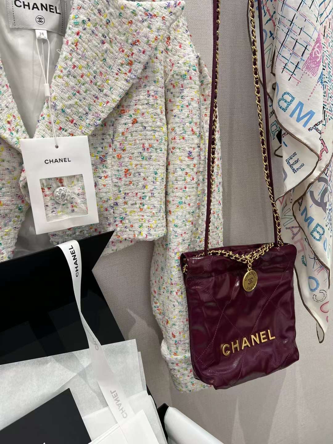 【P1880】Chanel mini 22bag 香奈儿2023春夏新款酒红色链条单肩斜挎包
