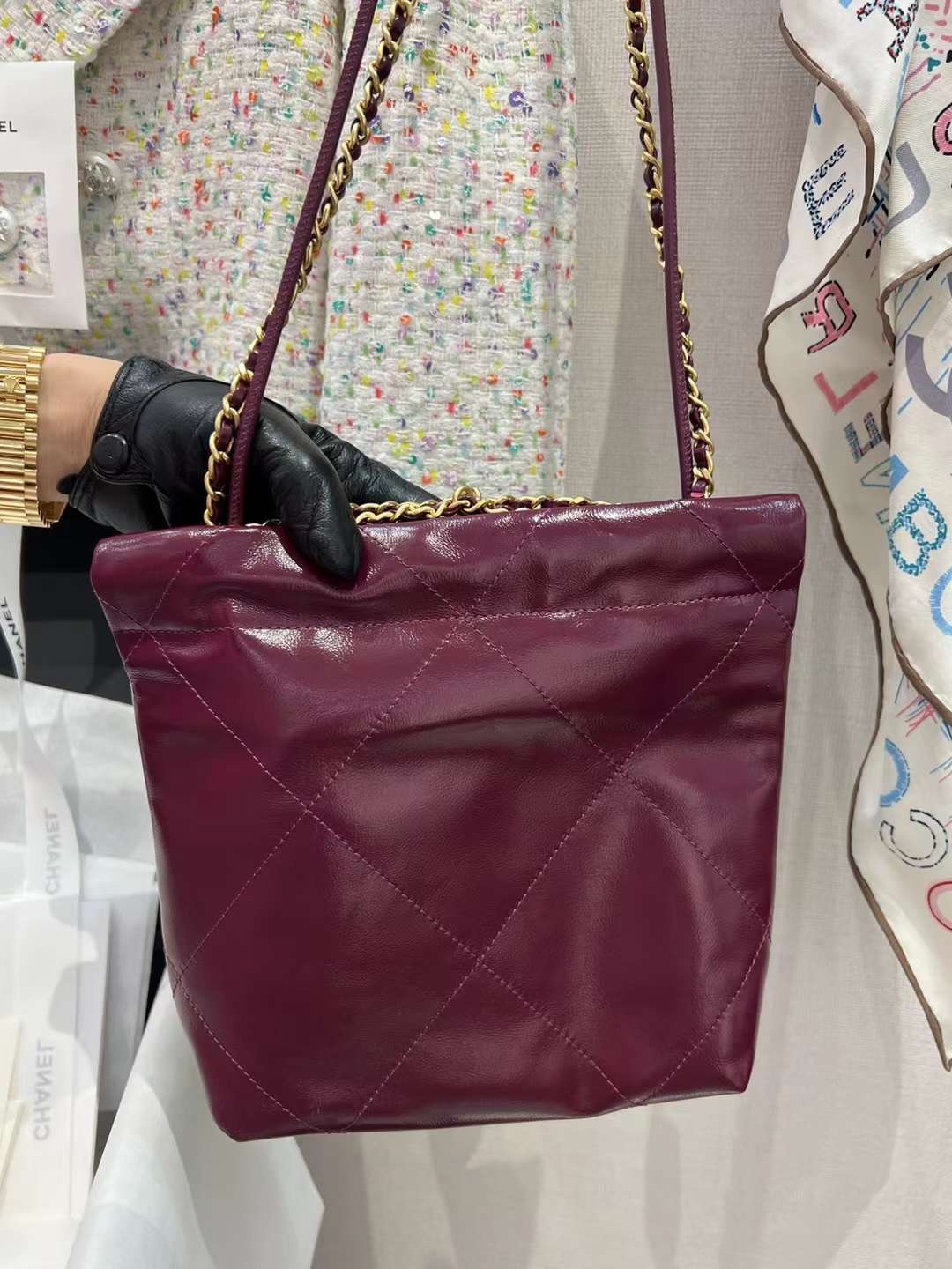 【P1880】Chanel mini 22bag 香奈儿2023春夏新款酒红色链条单肩斜挎包