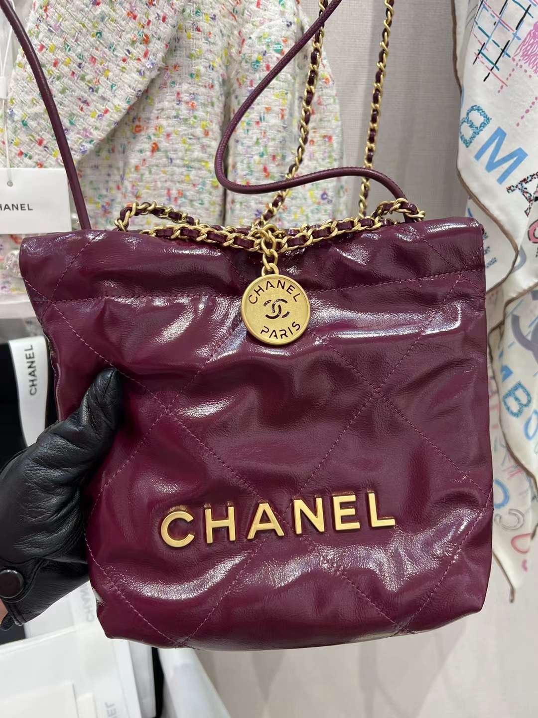 【P1880】Chanel mini 22bag 香奈儿2023春夏新款酒红色链条单肩斜挎包